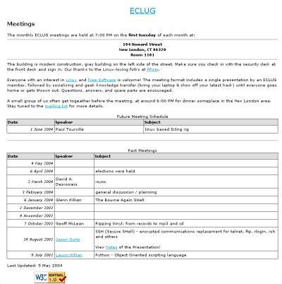 ECLUG new schedule page